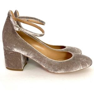 NWOT M. Gemi Velvet Block Heel Ankle Strap Shoes Size 6 Mary Jane Neutral Beige
